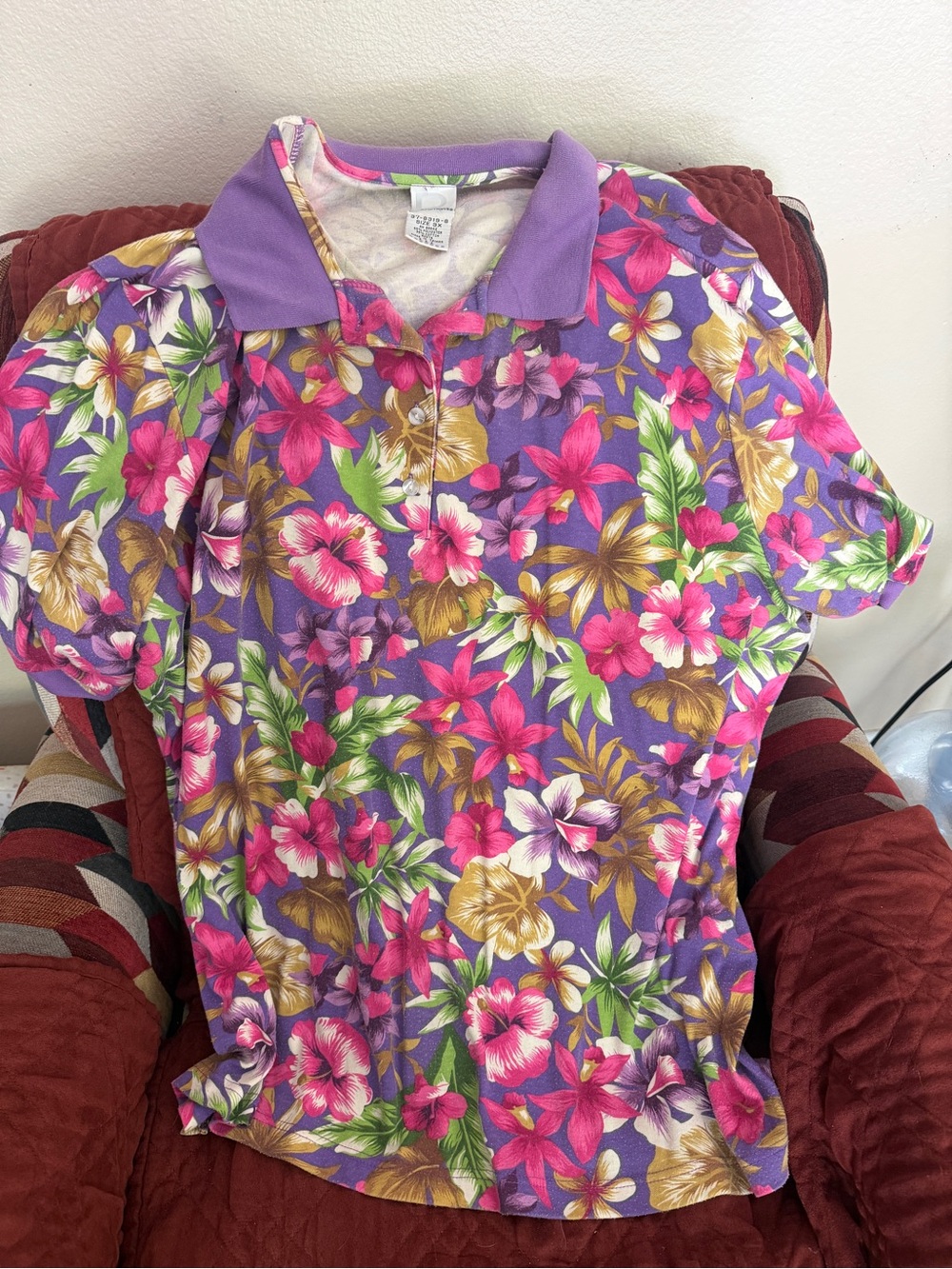 Roaman's Purple Floral Short Sleeve Polo